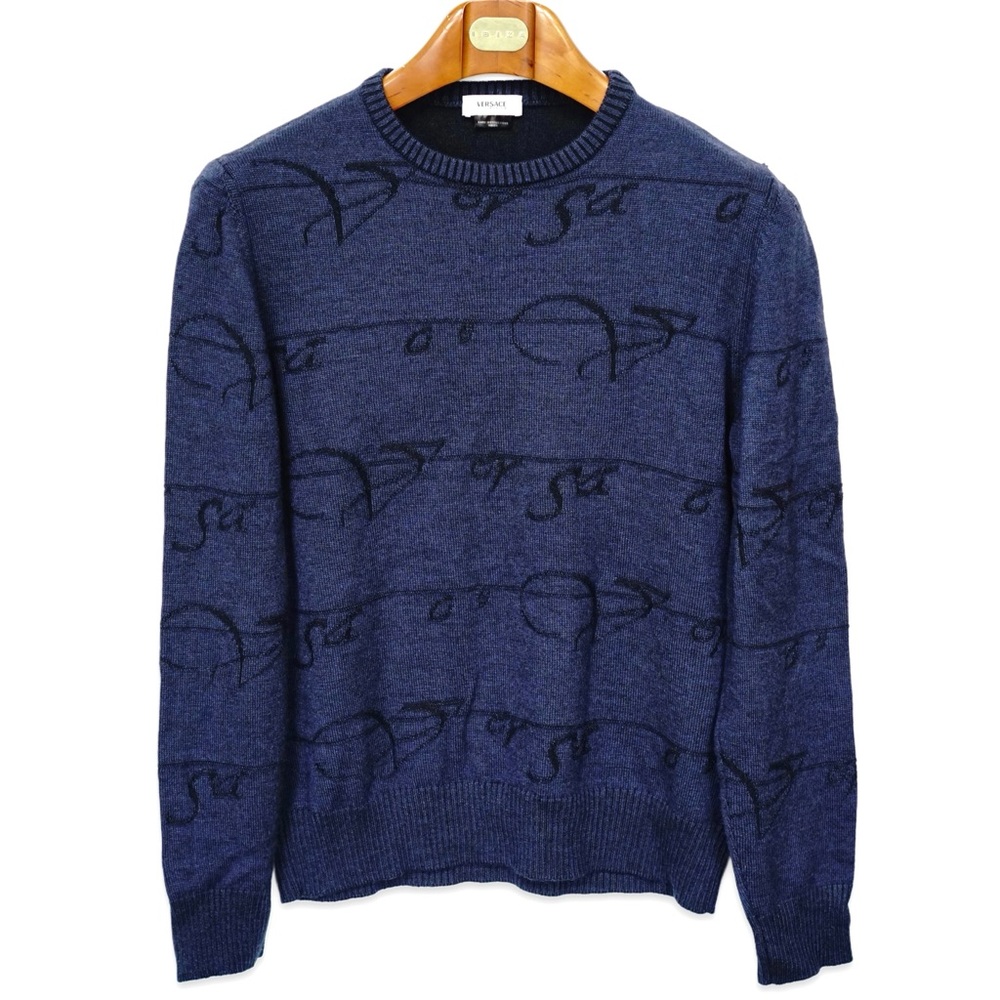 Versace Intarsia Knit 100% Merino Wool Sweater